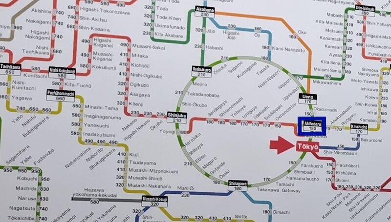 Enlarged view of the route map above the ticket machine